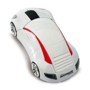 MOUSE OPTICO USB MAXPRINT FORMATO CARRO BRANCO E VERMELHO MODELO 60820-2